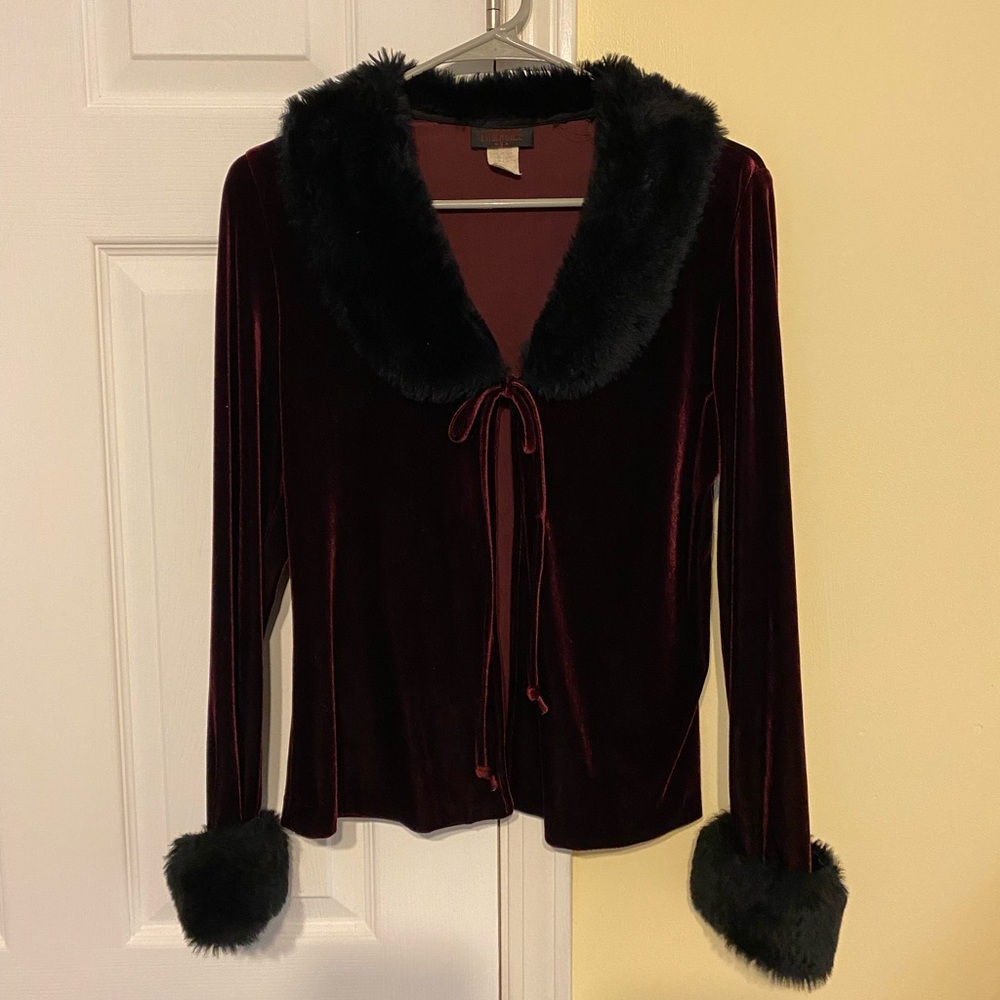 Fur trim velvet jacket